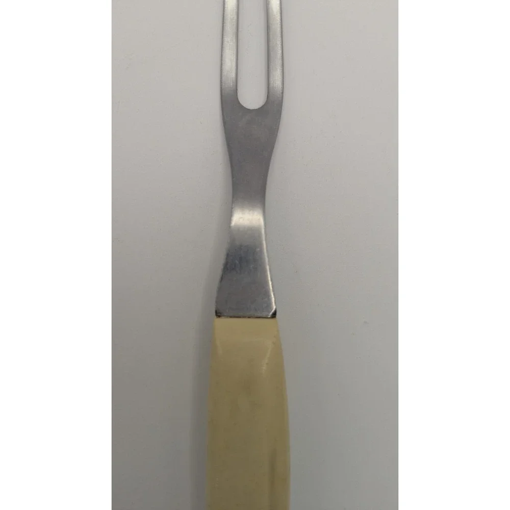 Camillus Stainless Steel Meat Carving Fork Vintage Cream‎ Handle 2 Tine USA Made